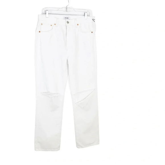 Re/Done Originals 90s High Rise Loose in White Denim With Rips Size 30 NWT - Picture 4 of 15